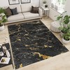 Modern Stylish Golden Textured Marble Black Living Room Carpet with Non-Slip Backing for Home Decor