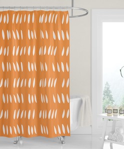 Modern Tangerine Orange and White Shower Curtain with Abstract Raindrop Cutouts and Neutral Minimalist Design