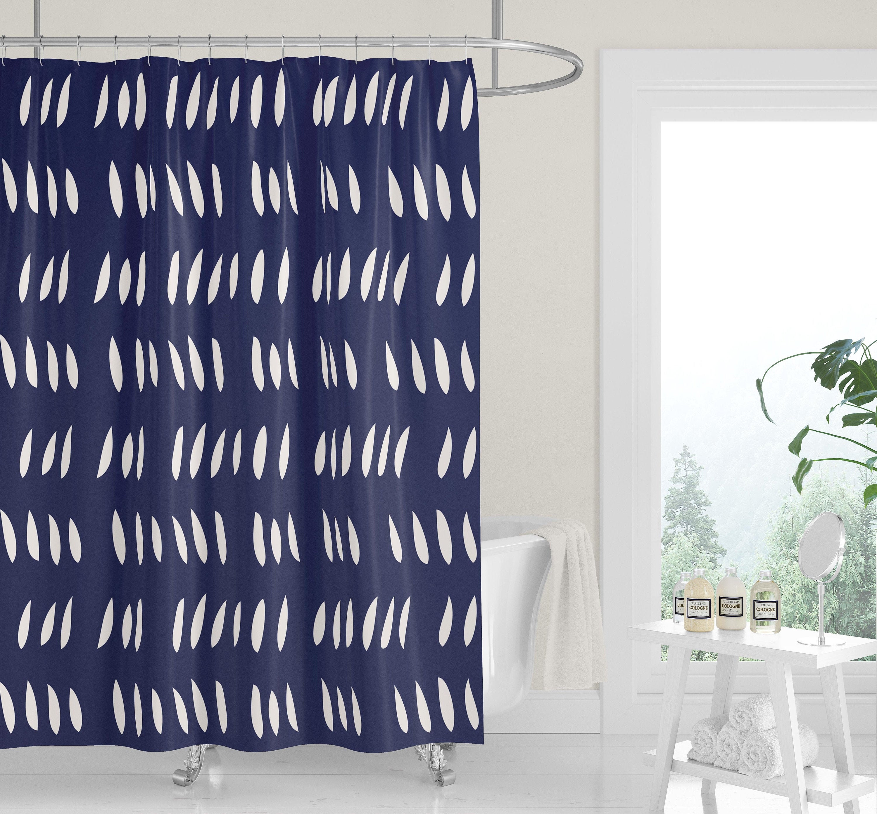 Modern Tangerine Orange and White Shower Curtain with Abstract Raindrop Cutouts and Neutral Minimalist Design - Image 3