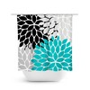 Modern Teal Black Gray Floral Shower Curtain, Fabric Bath Curtain for Turquoise Bathroom with Girls Bathroom Decor