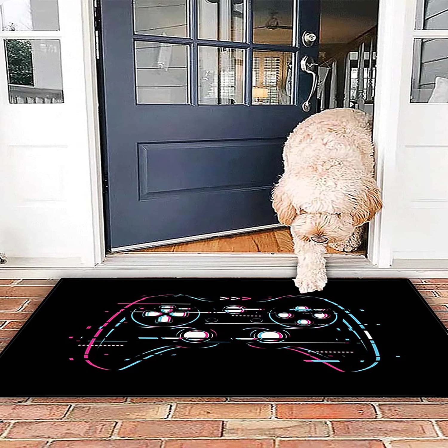 Modern Tech Style Gaming Room Area Rug with Gamer Controller Gamepad Pattern