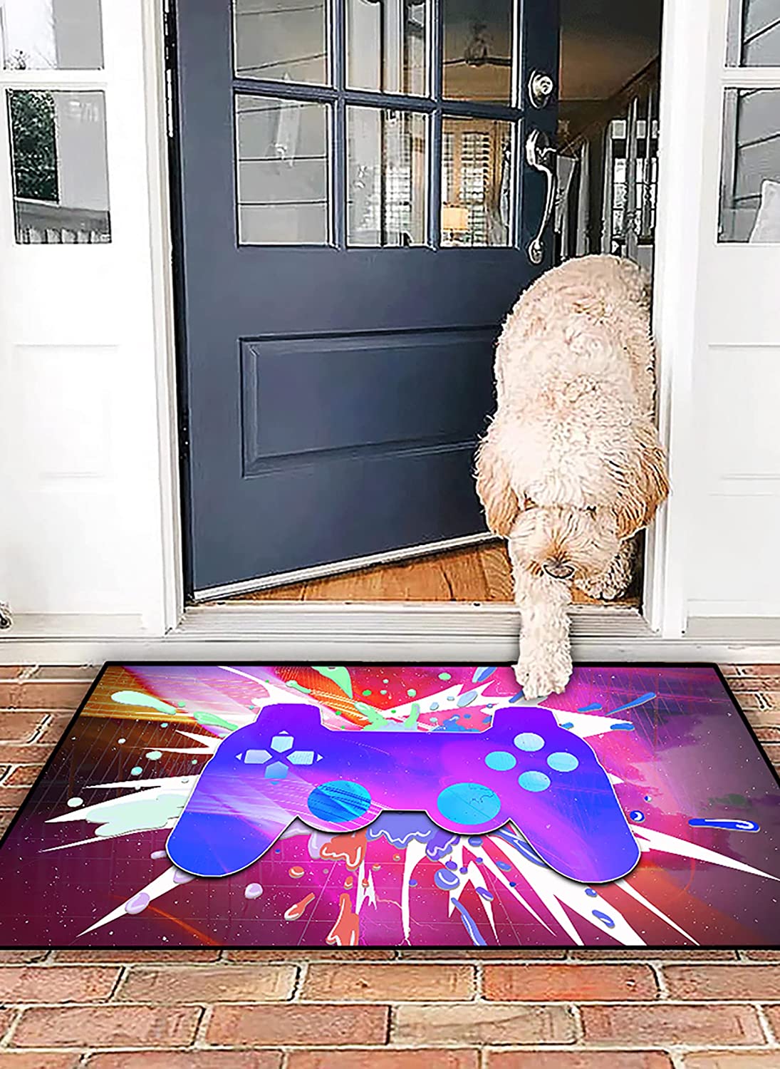 Modern Video Game Area Rugs with Large Gamepad Controller Pattern Carpets for Teens' Bedroom and Living Room Home Decor