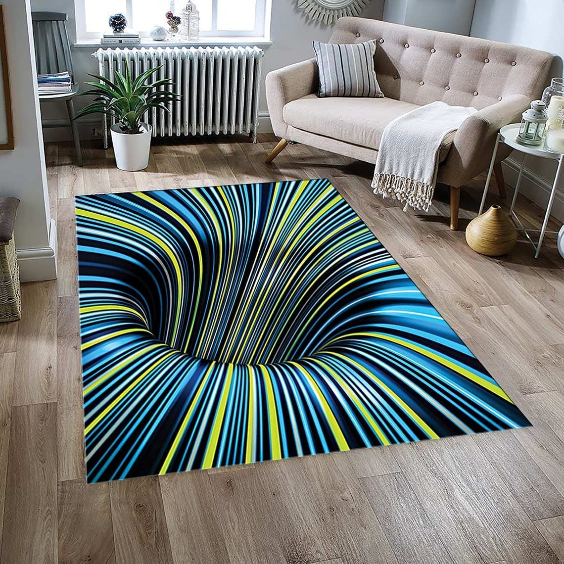 Modern Vortex Area Rug - Non-Slip Themed Rug for Living Room - Ideal Gift for Him with Eye-Catching Design