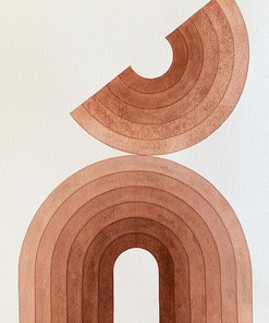 Modern Wool Soft Washable Area Rug with Terracotta White Half Circles Pattern - Minimalist Non-Slip