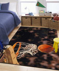 Mohawk Home Beige Kids Sports Playroom Area Rug with Basketball Hoop for Children's Room Decoration