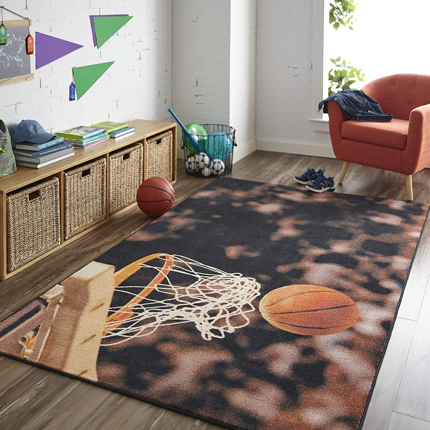 Mohawk Home Beige Kids Sports Playroom Area Rug with Basketball Hoop for Children's Room Decoration - Image 2