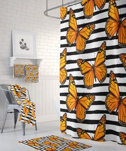 Monarch Butterfly Shower Curtain Set with Matching Towels and Bath Mat