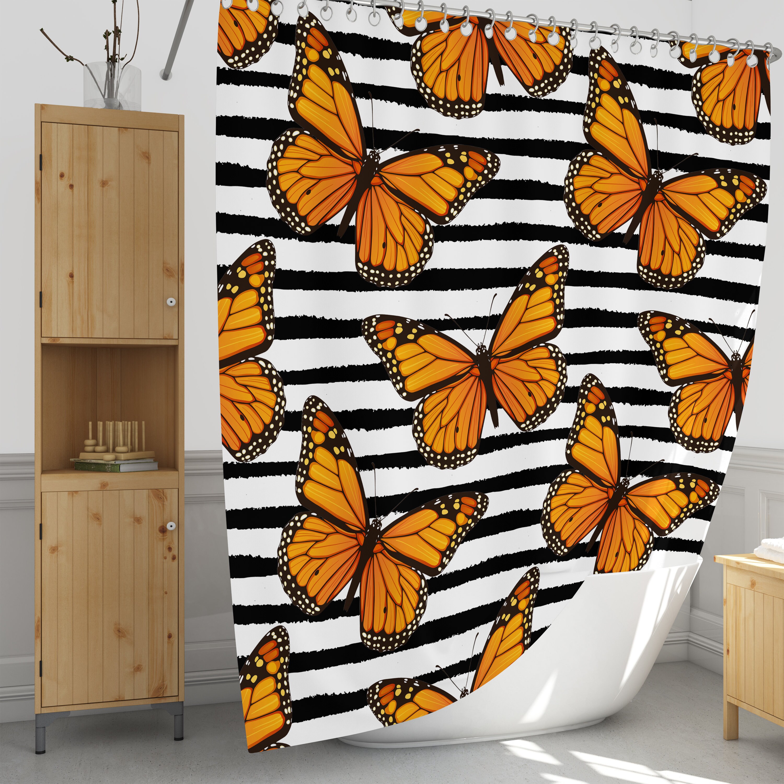 Monarch Butterfly Shower Curtain Set with Matching Towels and Bath Mat - Image 3