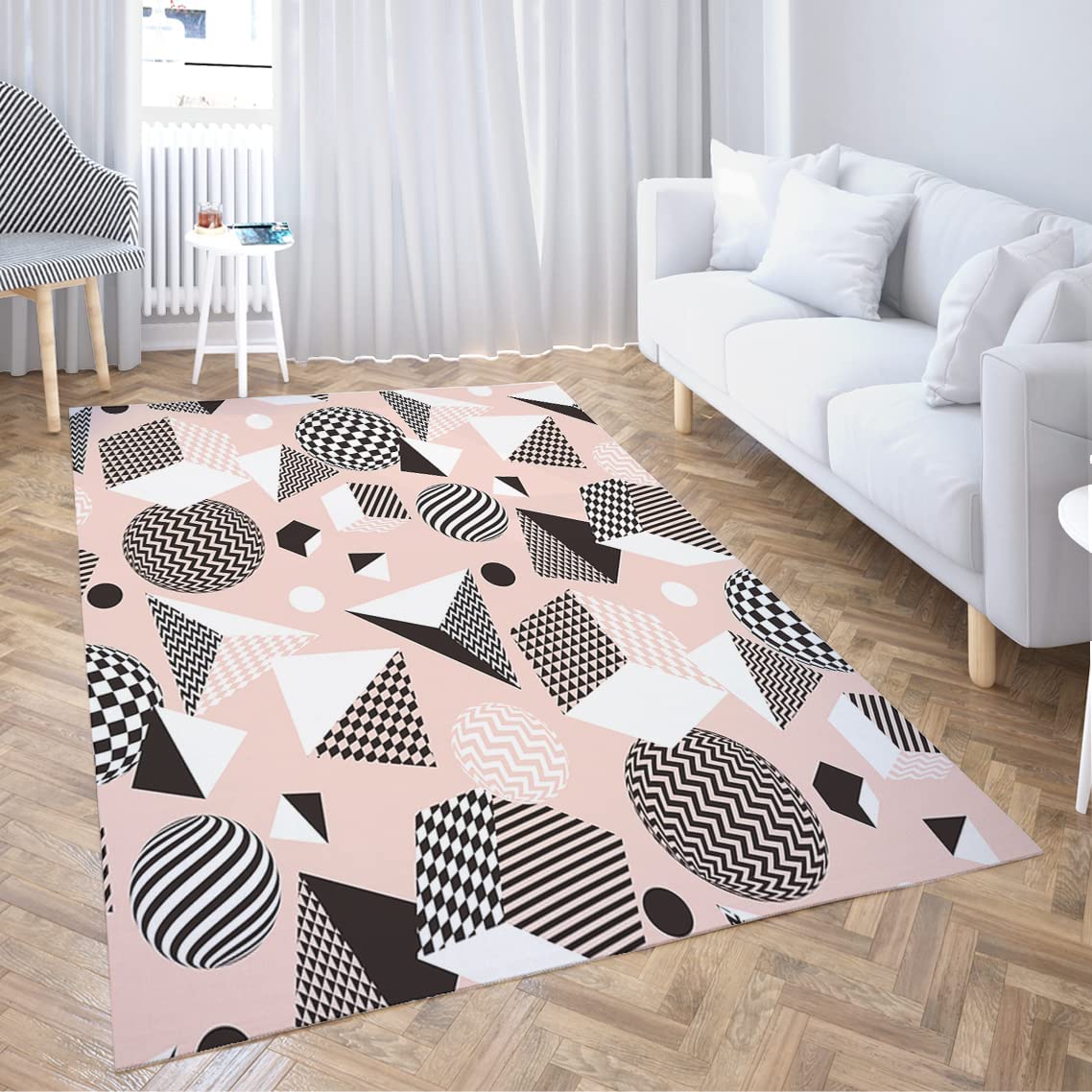 Monochrome 3D Geometry Shapes Pattern Non-Slip Area Rug - Perfect for Home Decoration with Large 70s Rug - Image 2