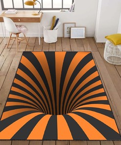 Monochrome Vortex Illusion Rug with 3D Effect for Teen's or Kids Room
