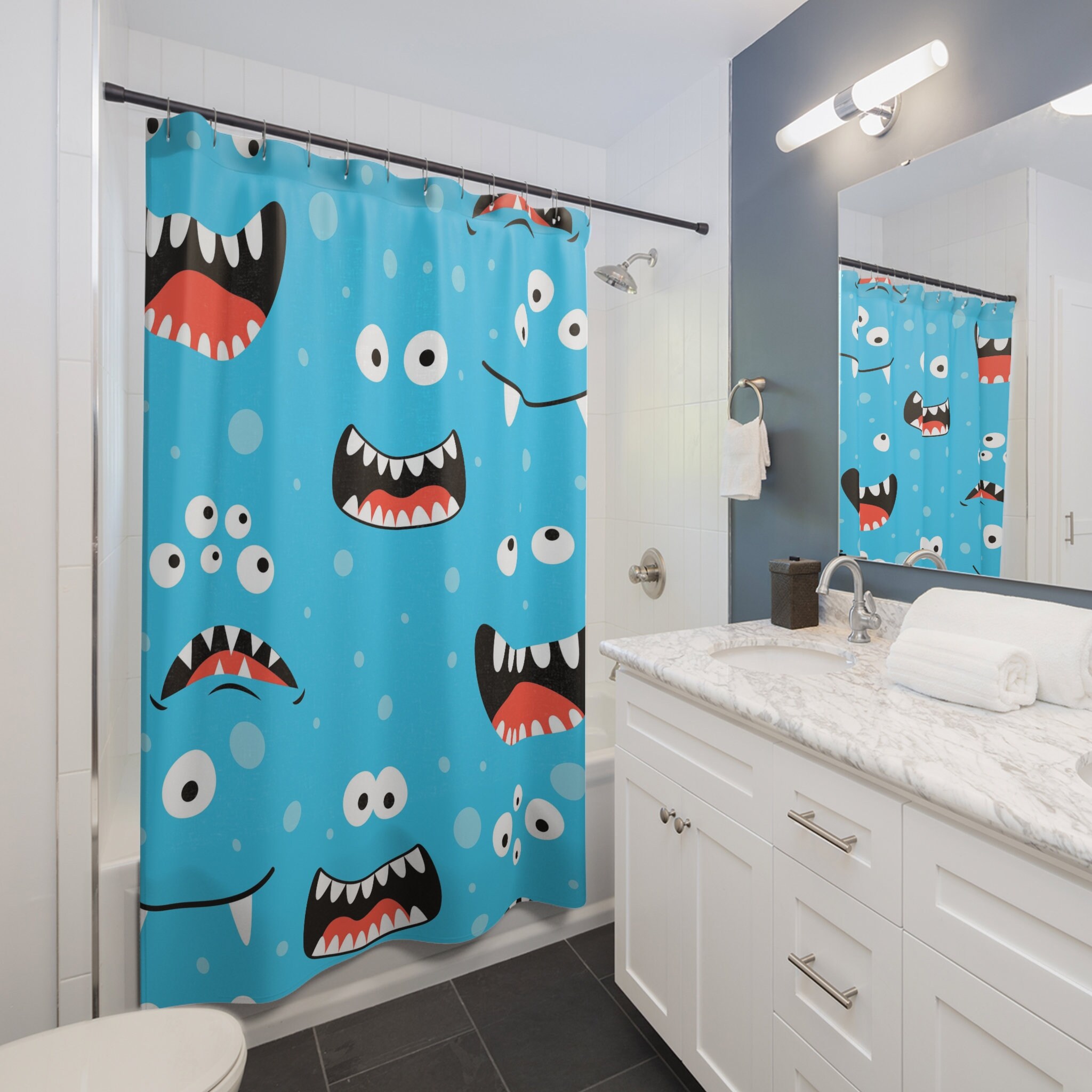 Monster Friends Shower Curtain | Children's Bathroom Shower Curtain | Kids Bathroom Decor - Image 2