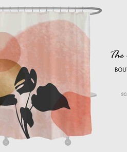 Monstera Leaves Pink Shower Curtain, Colorful Waterproof Curtain with Hooks for Abstract Bathroom Decor