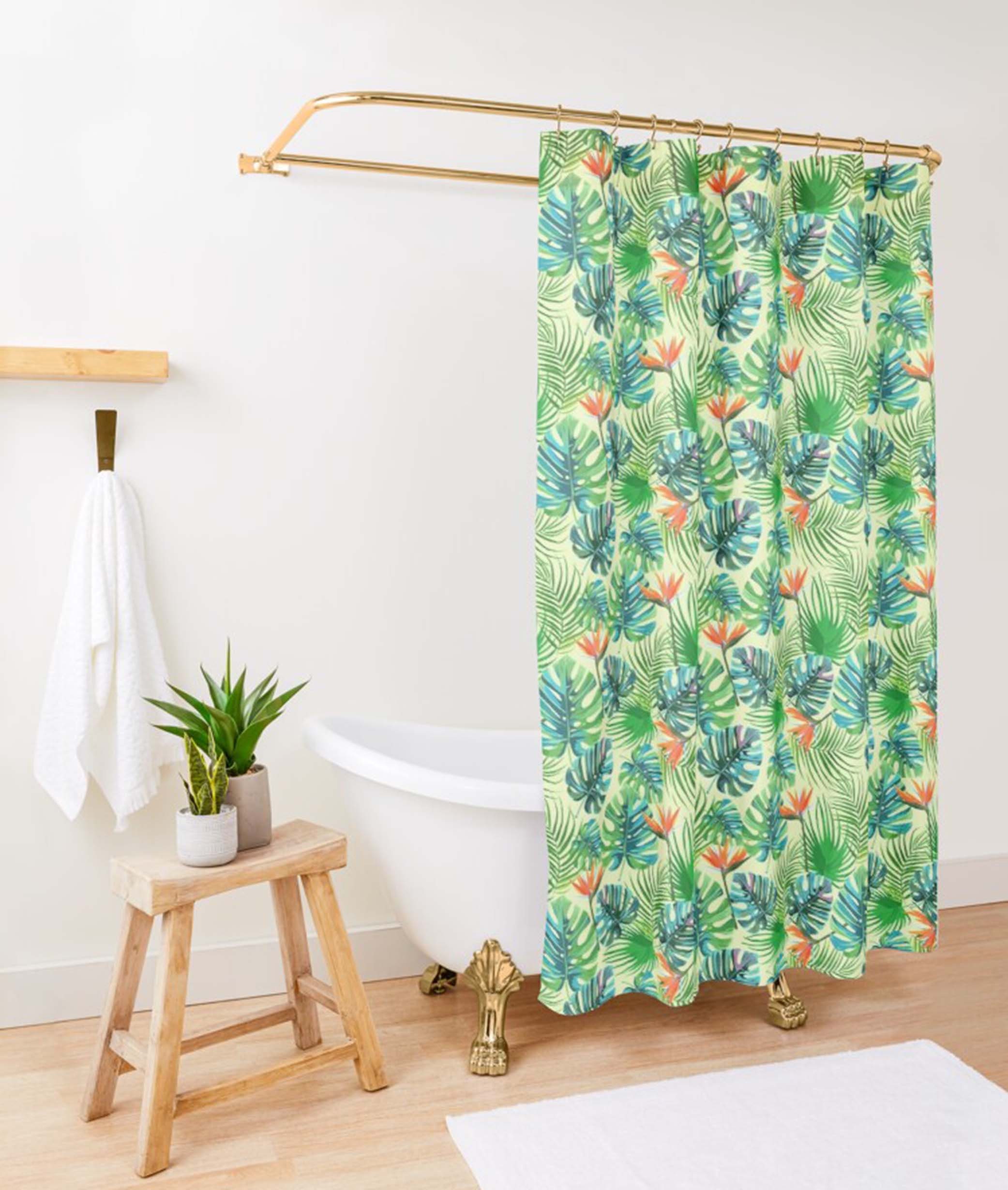 Monstera palm green leaves pattern Shower Curtain | Botanical garden fabric Bathroom Curtain & Mat - Image 3
