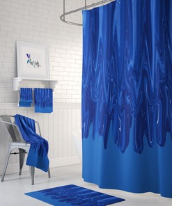 Moody Blue Boho Shower Curtain Multiple Options Bathroom Decor with Vintage Print