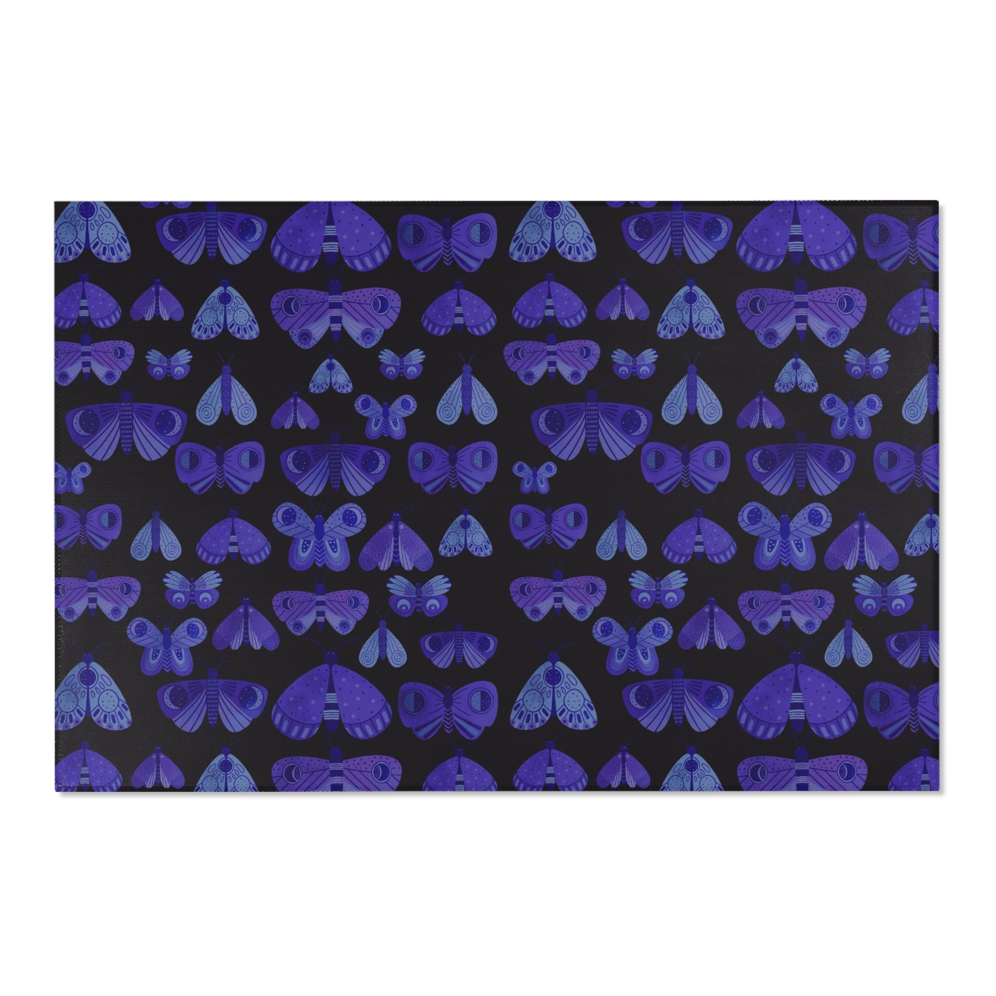 Moody Blue Butterfly and Dark Floral Area Rug with Boho Moth Design for Bedroom and Living Room with Retro Touch