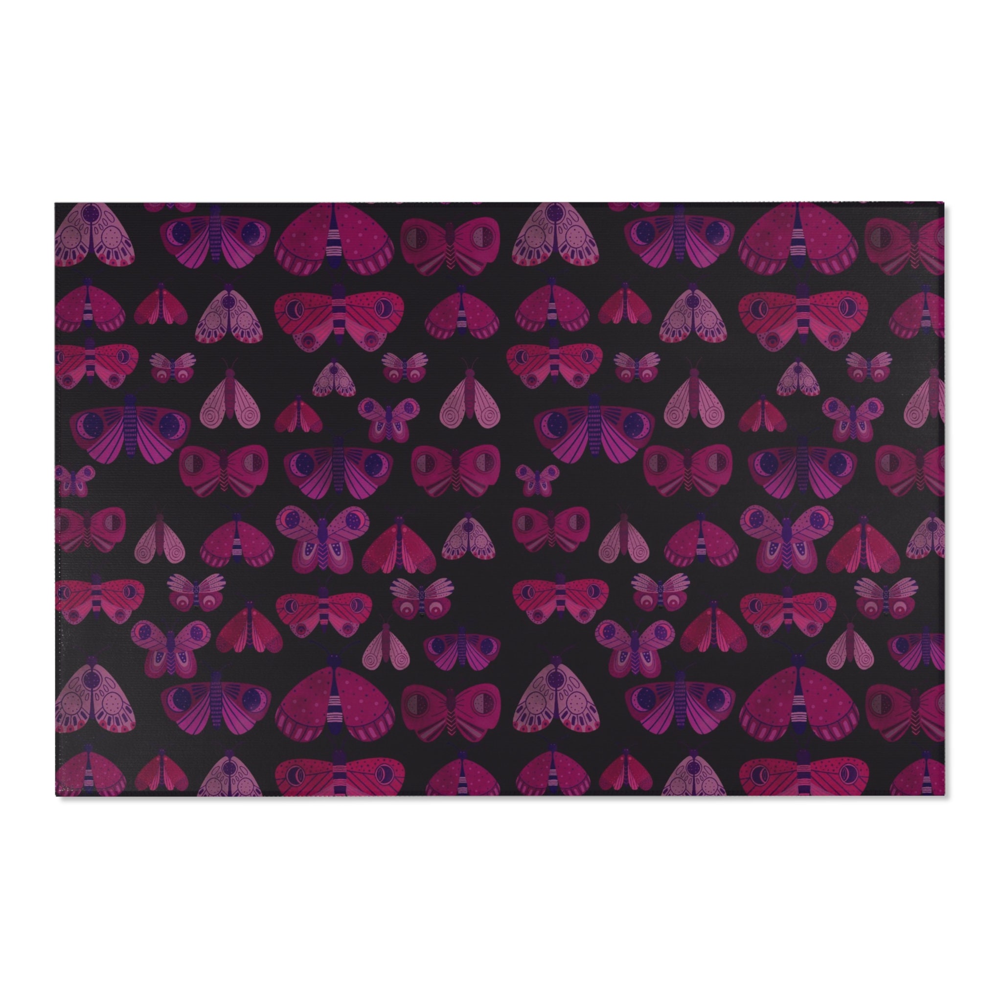 Moody Pink Butterfly and Dark Floral Area Rug with Boho Moth Design for Romantic Home Decor