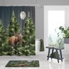 Moose and Pine Motif Shower Curtain with Rustic Lodge Bathroom Decor