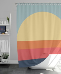 Morning Sunrise Minimalist Shower Curtain, Boho Bohemian Retro, Fabric Bathroom Curtain & Mat, for Home Bath Set Decor