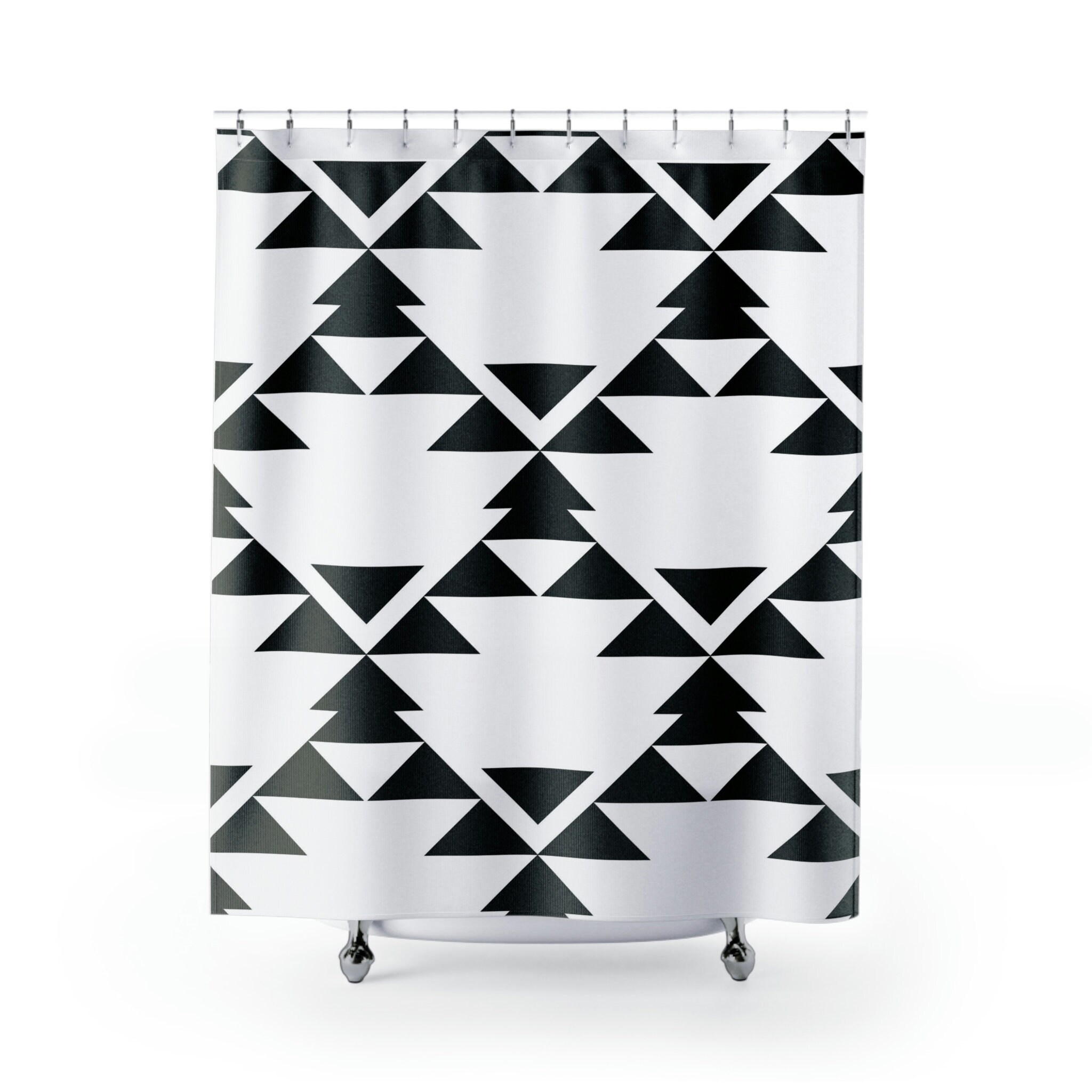 Moroccan Black and White Geometric Shower Curtain, Abstract Shower Curtain, Vintage Restroom Shower Curtains - Image 2
