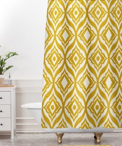 Moroccan Design Yellow Shower Curtain | Retro Modern Geometric Bathroom Decor | Trevino Collection