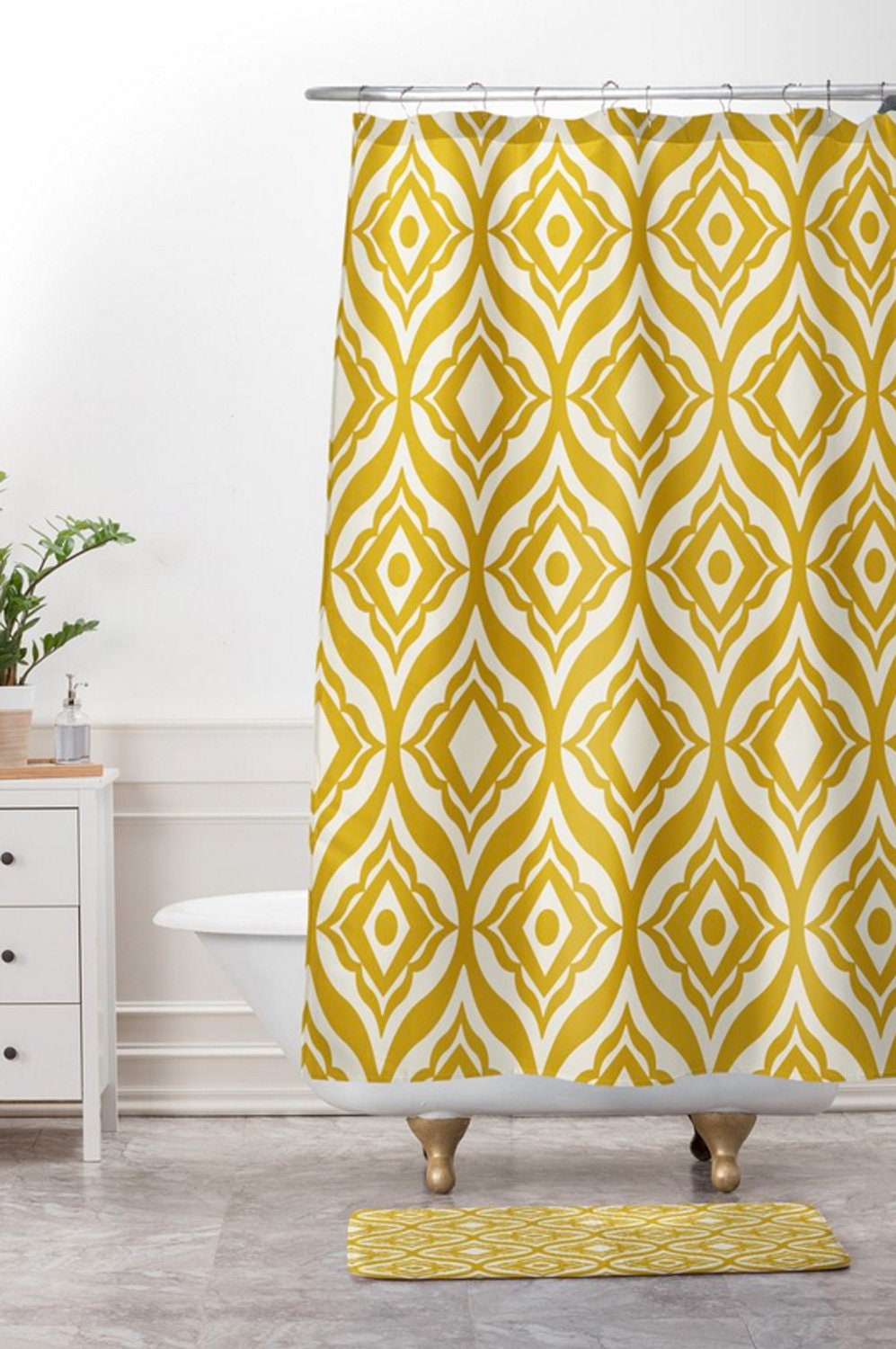 Moroccan Design Yellow Shower Curtain | Retro Modern Geometric Bathroom Decor | Trevino Collection