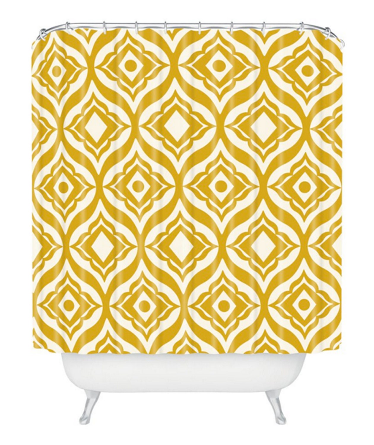 Moroccan Design Yellow Shower Curtain | Retro Modern Geometric Bathroom Decor | Trevino Collection - Image 2