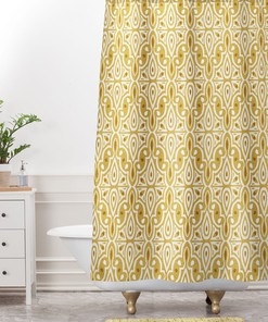 Moroccan Geometric Fabric Boho Shower Curtain, Yellow Color with Touch of Boho Decor, Perfect Bathroom Essential