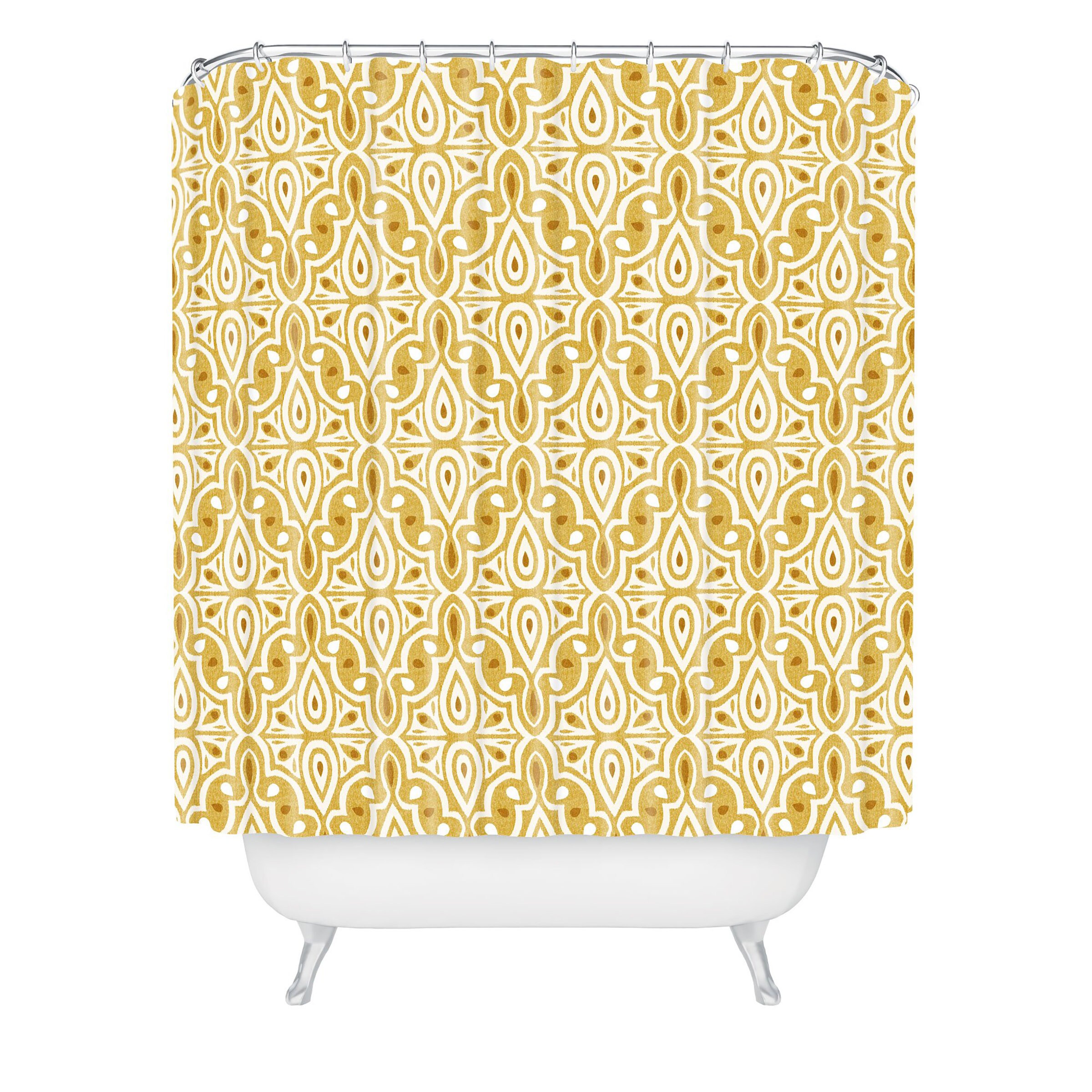 Moroccan Geometric Fabric Boho Shower Curtain, Yellow Color with Touch of Boho Decor, Perfect Bathroom Essential - Image 2