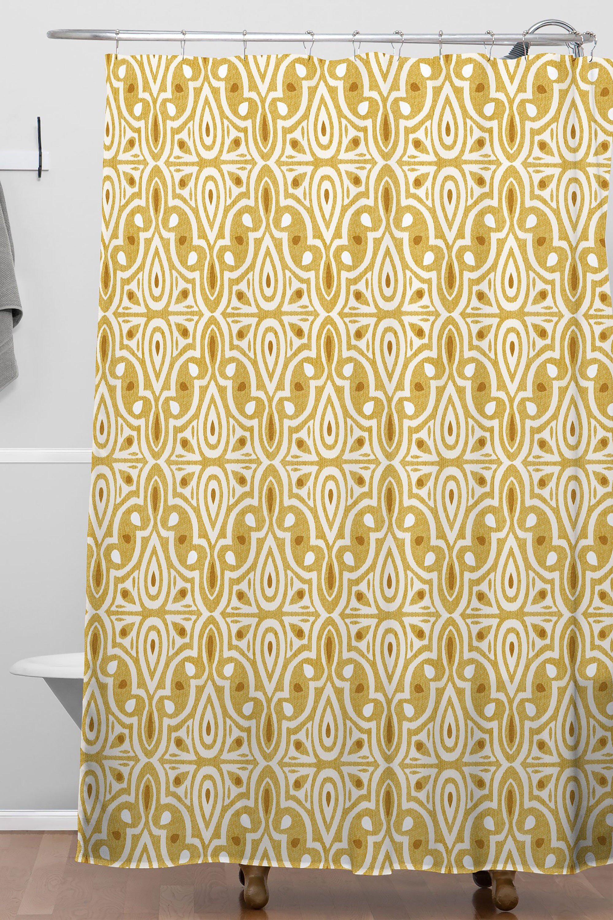 Moroccan Geometric Fabric Boho Shower Curtain, Yellow Color with Touch of Boho Decor, Perfect Bathroom Essential - Image 3