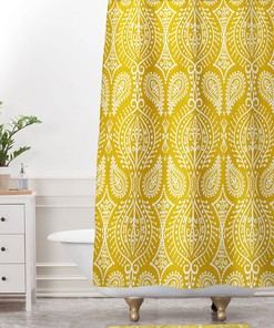 Moroccan Yellow Paisley Fabric Shower Curtain, Boho Bathroom Decor, Adds a Touch of Warmth to Your Bathing Space