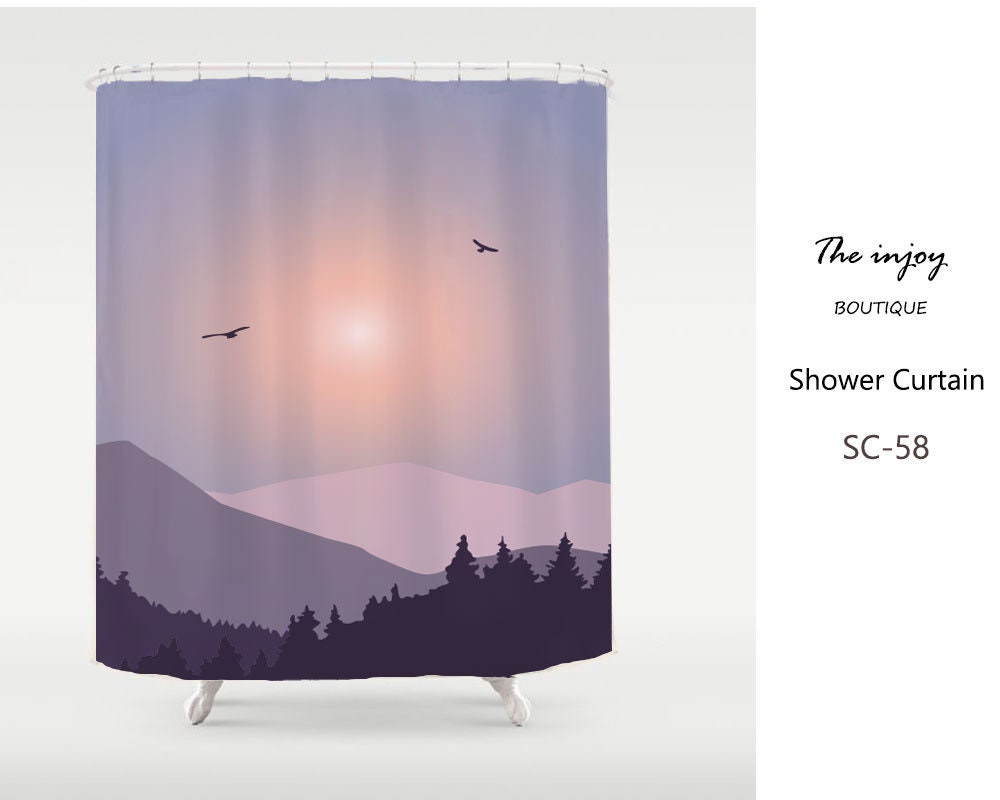 Mountain & Forest Purple Ink Painting Disney Shower Curtain for Peaceful Image Bathroom Decor Custom Sizes Available