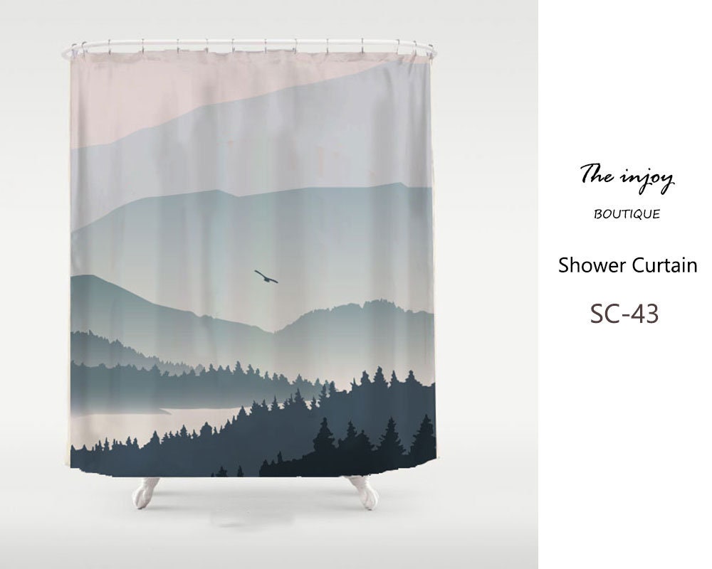 Mountain Water Blue Ink Schilderij Disney Shower Curtain, Badkamer Home Decor