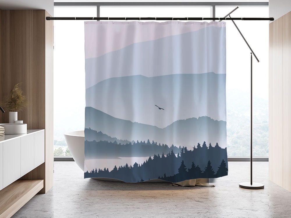 Mountain Water Blue Ink Schilderij Disney Shower Curtain, Badkamer Home Decor - Image 2