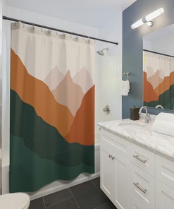 Mountains Nature Lover Abstract Boho Shower Curtain, Mid Century Modern Bohemian Bathroom Decor