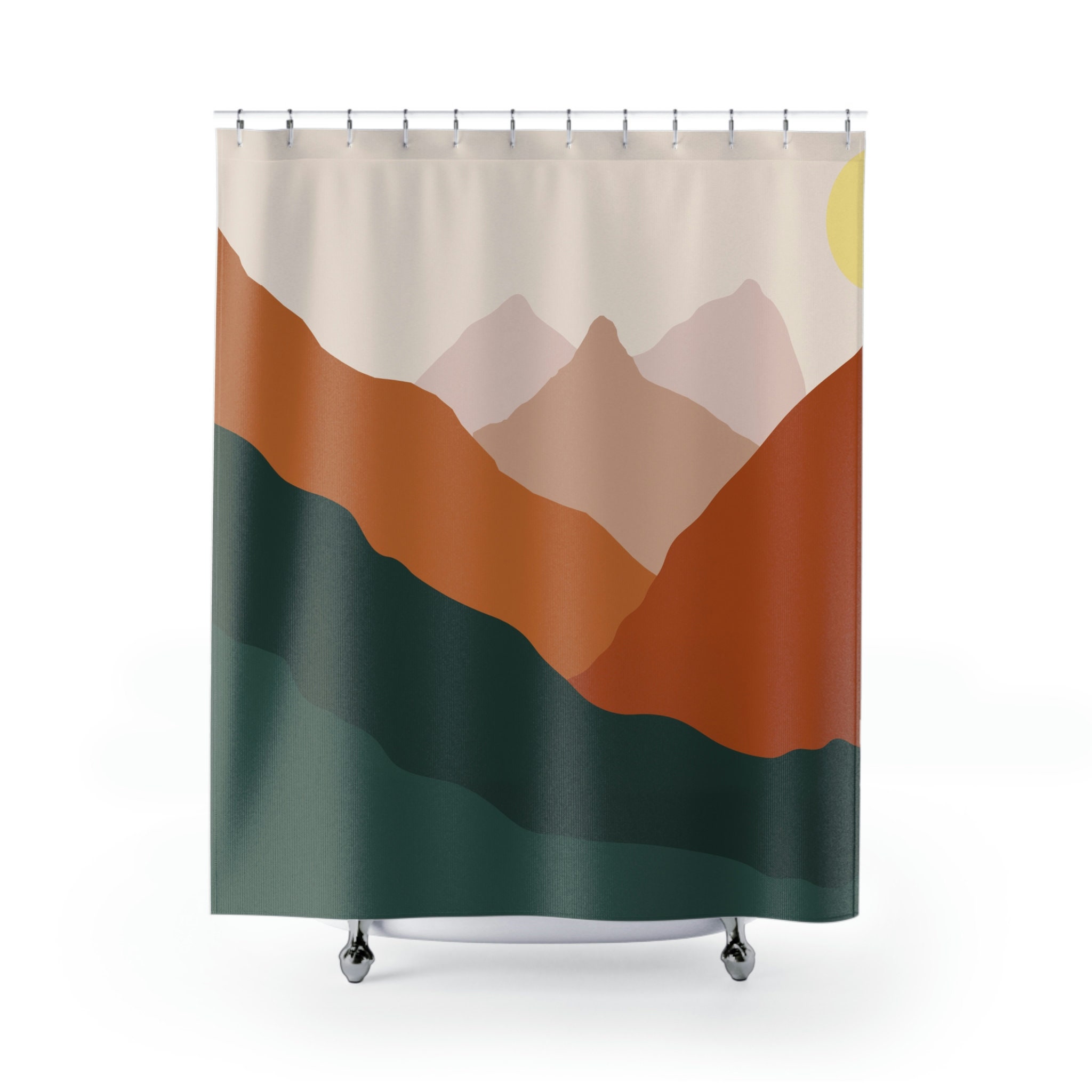 Mountains Nature Lover Abstract Boho Shower Curtain, Mid Century Modern Bohemian Bathroom Decor - Image 2