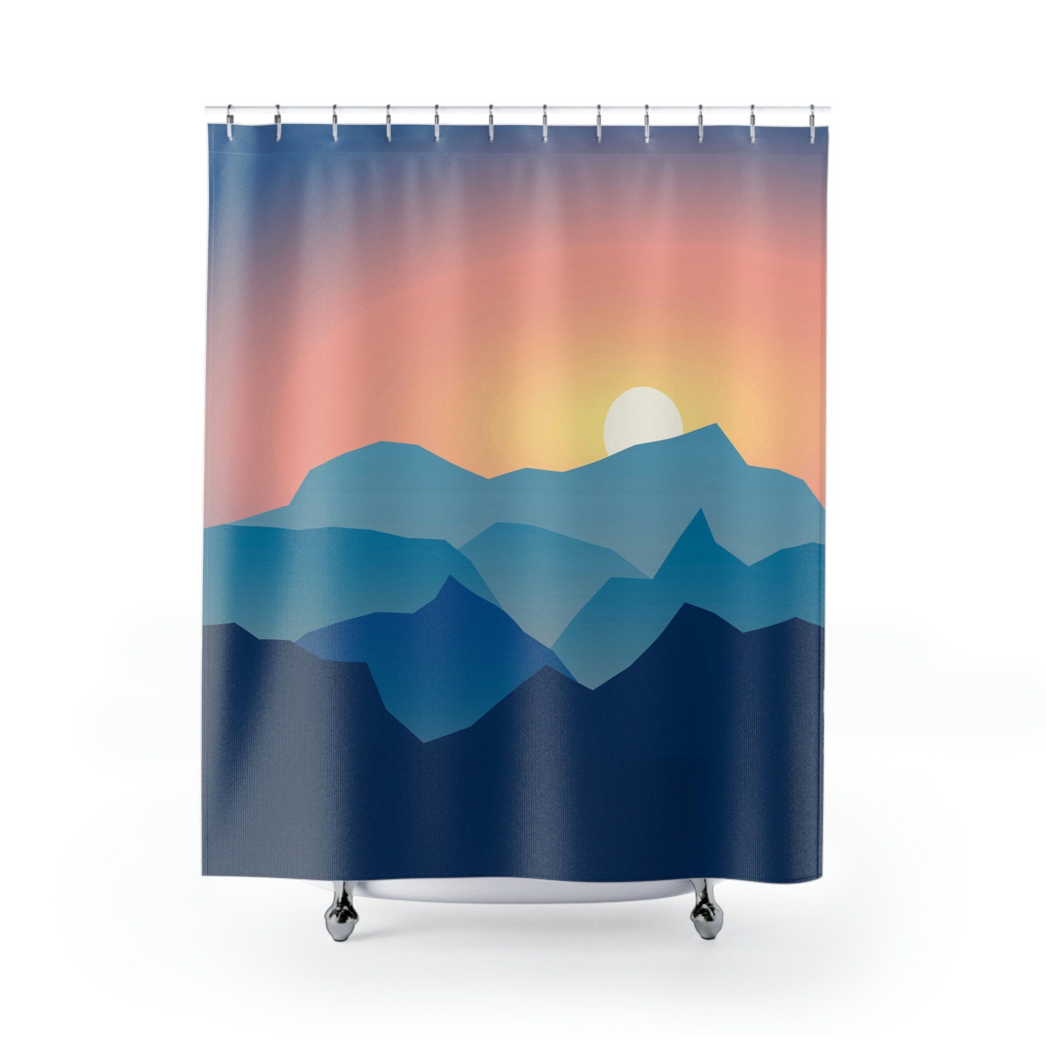 Mountains Sunset Boho Shower Curtain, Mid Century Modern Nature Lover Shower Curtain, Abstract Shower Curtain - Image 2