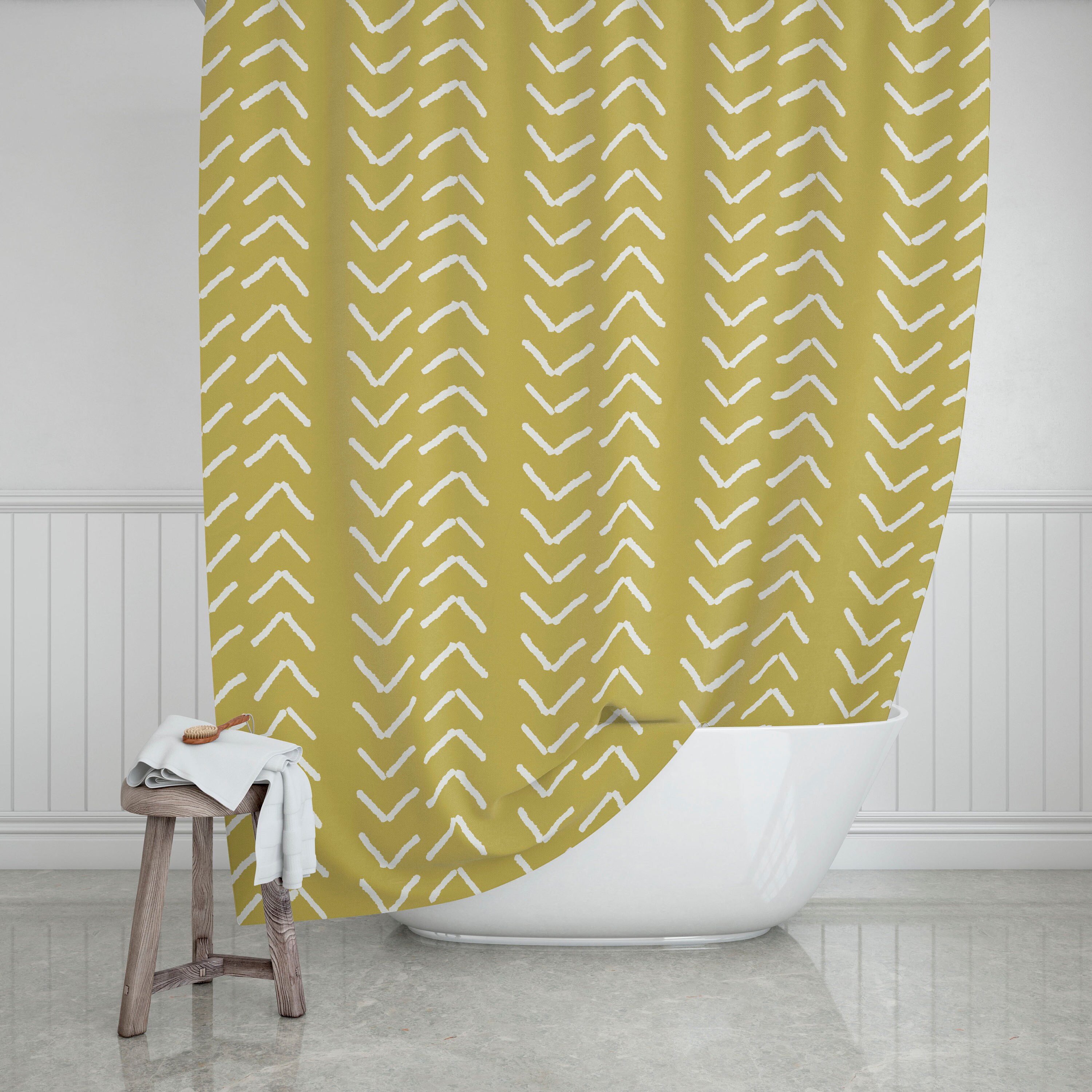 Mudcloth Print Shower Curtain, Mustard Yellow Color, Bohemian Bathroom Decor - Image 2