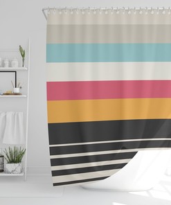 Multicolor Disney Boho Modern Shower Curtain, Colorful Lines Mid-Century Design, Eco-Friendly and Waterproof with Hooks