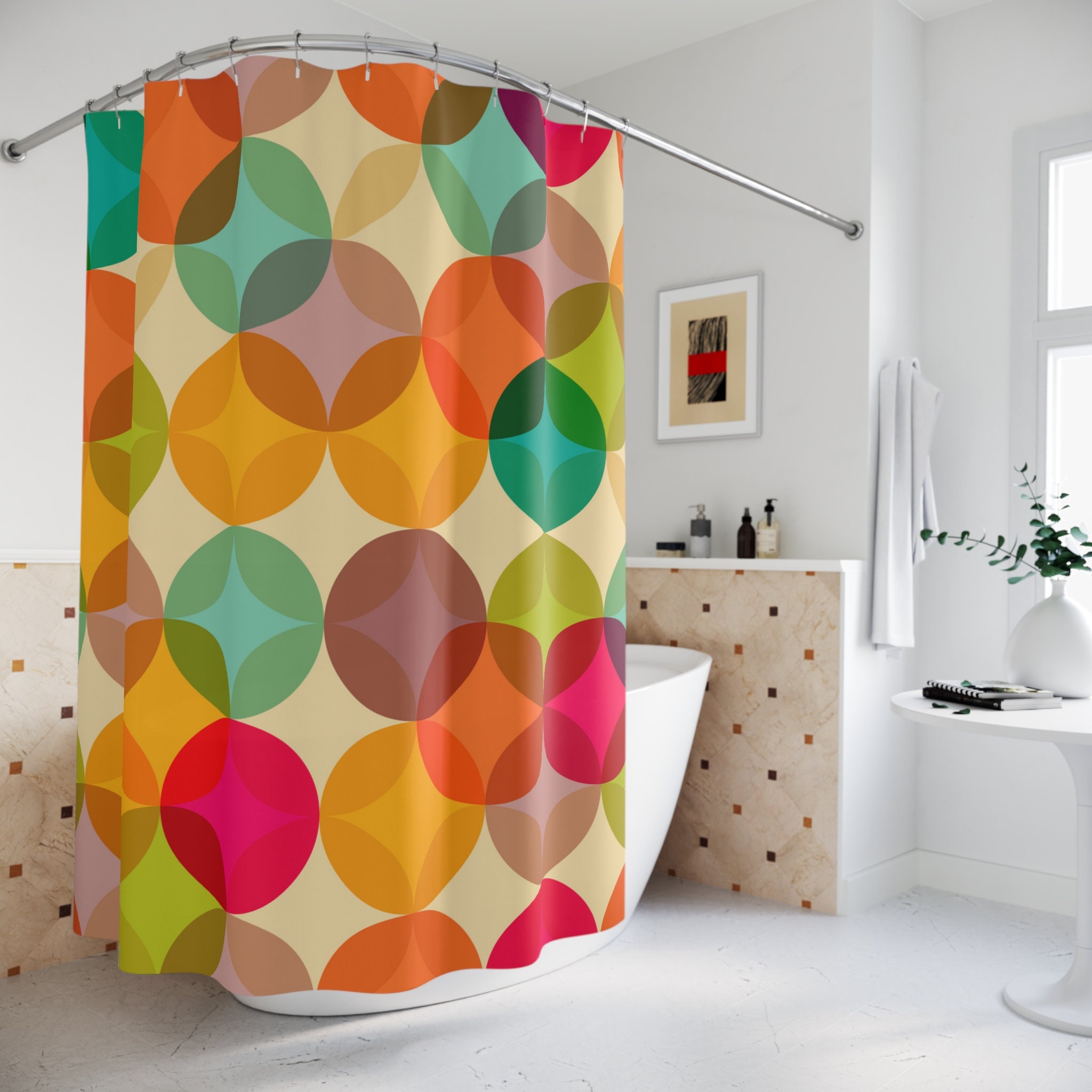 Multicolored Mid Century Modern Shower Curtain: Retro and Abstract - Image 3