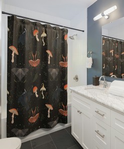 Mushroom Bathroom Curtain, Gothic Midcentury Modern Shower Curtain, Boho Mushroom Shower Curtain