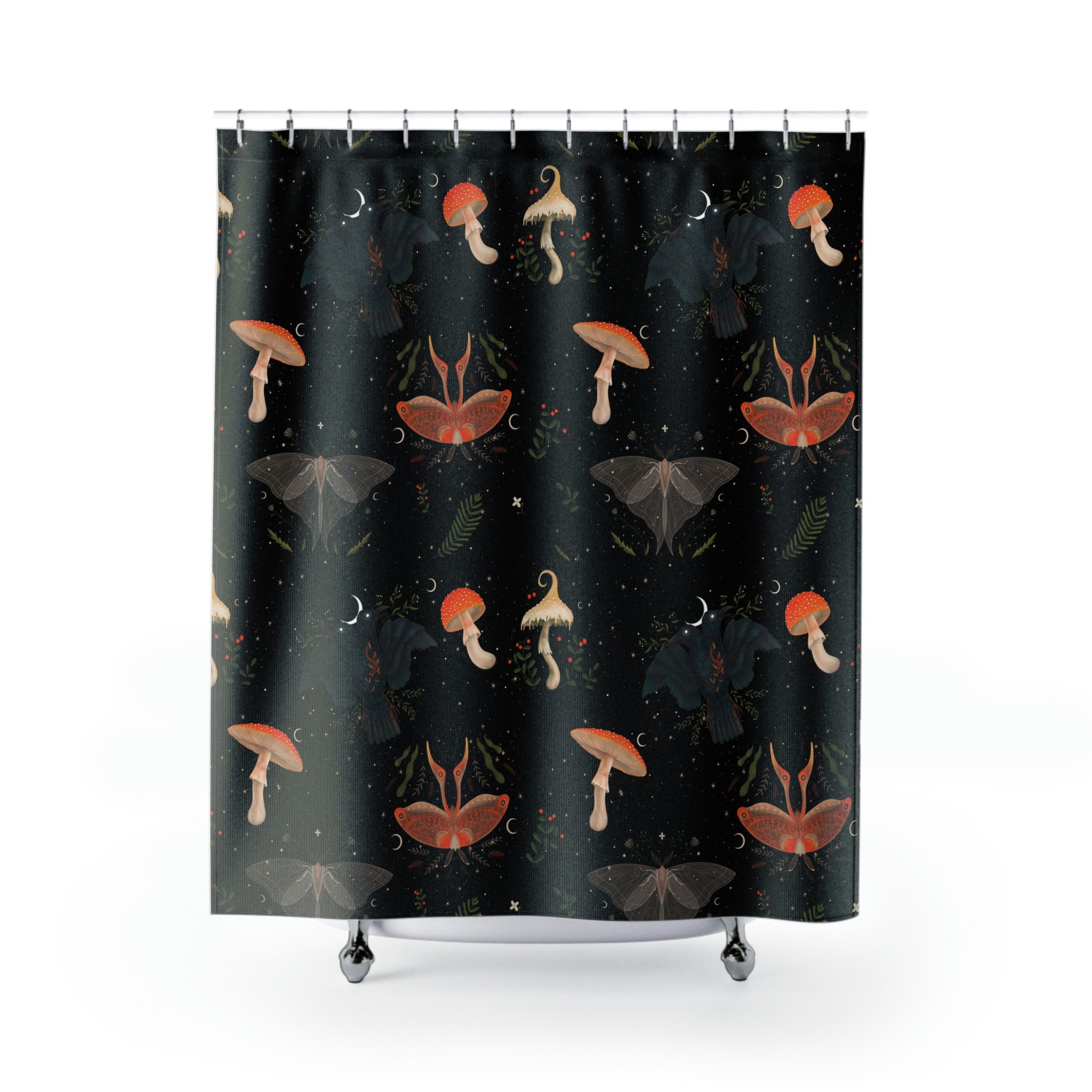 Mushroom Bathroom Curtain, Gothic Midcentury Modern Shower Curtain, Boho Mushroom Shower Curtain - Image 2