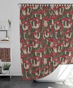 Mushroom Home Decor Fall Shower Curtain, Groovy 60's 70's Hippie Bathroom Accessory with Retro Charm