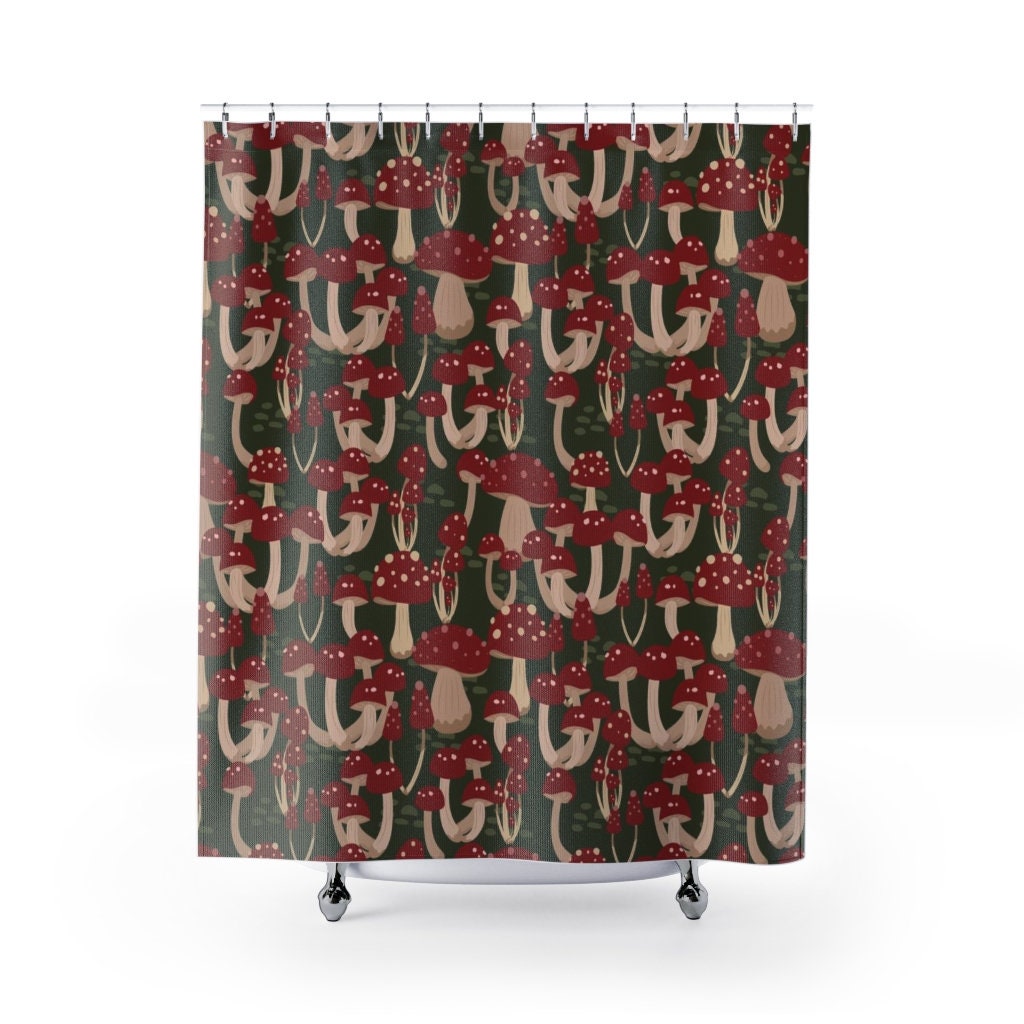 Mushroom Home Decor Fall Shower Curtain, Groovy 60's 70's Hippie Bathroom Accessory with Retro Charm - Image 2