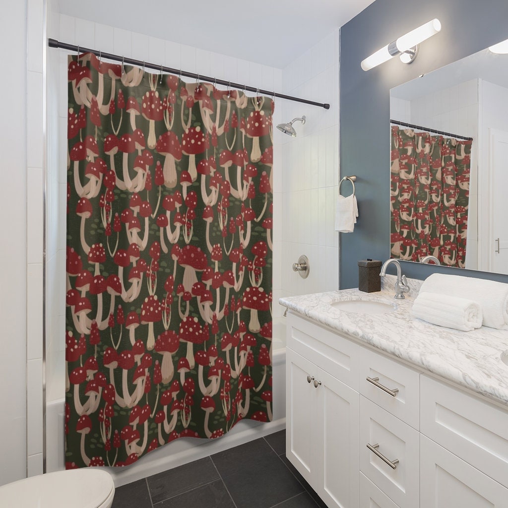 Mushroom Home Decor Fall Shower Curtain, Groovy 60's 70's Hippie Bathroom Accessory with Retro Charm - Image 3
