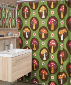 Mushroom Home Decor Shower Curtain, Groovy 60's 70's Hippie Bathroom Accessory with Retro Charm