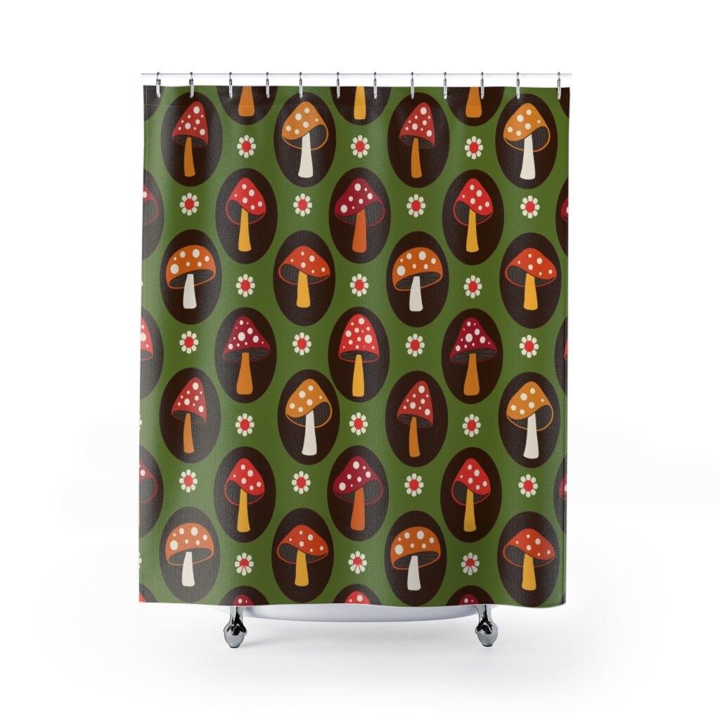 Mushroom Home Decor Shower Curtain, Groovy 60's 70's Hippie Bathroom Accessory with Retro Charm - Image 2