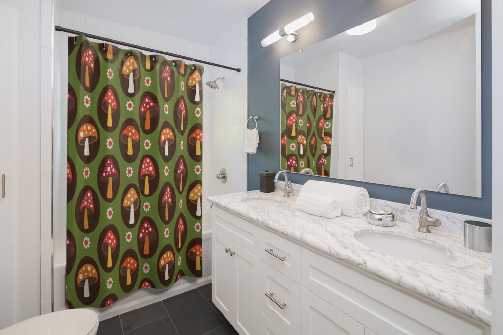 Mushroom Home Decor Shower Curtain, Groovy 60's 70's Hippie Bathroom Accessory with Retro Charm - Image 3