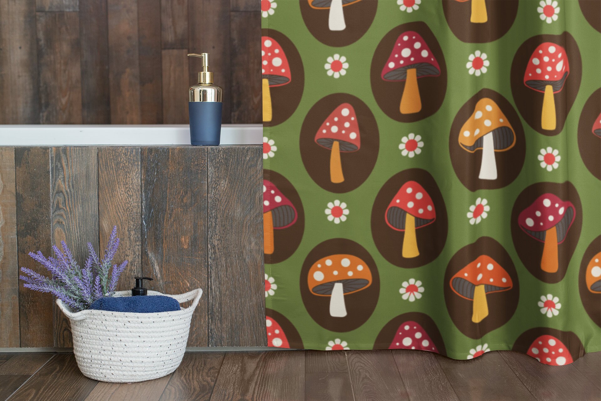 Mushroom Home Decor Shower Curtain, Groovy 60's 70's Hippie Bathroom Accessory with Retro Charm - Image 4