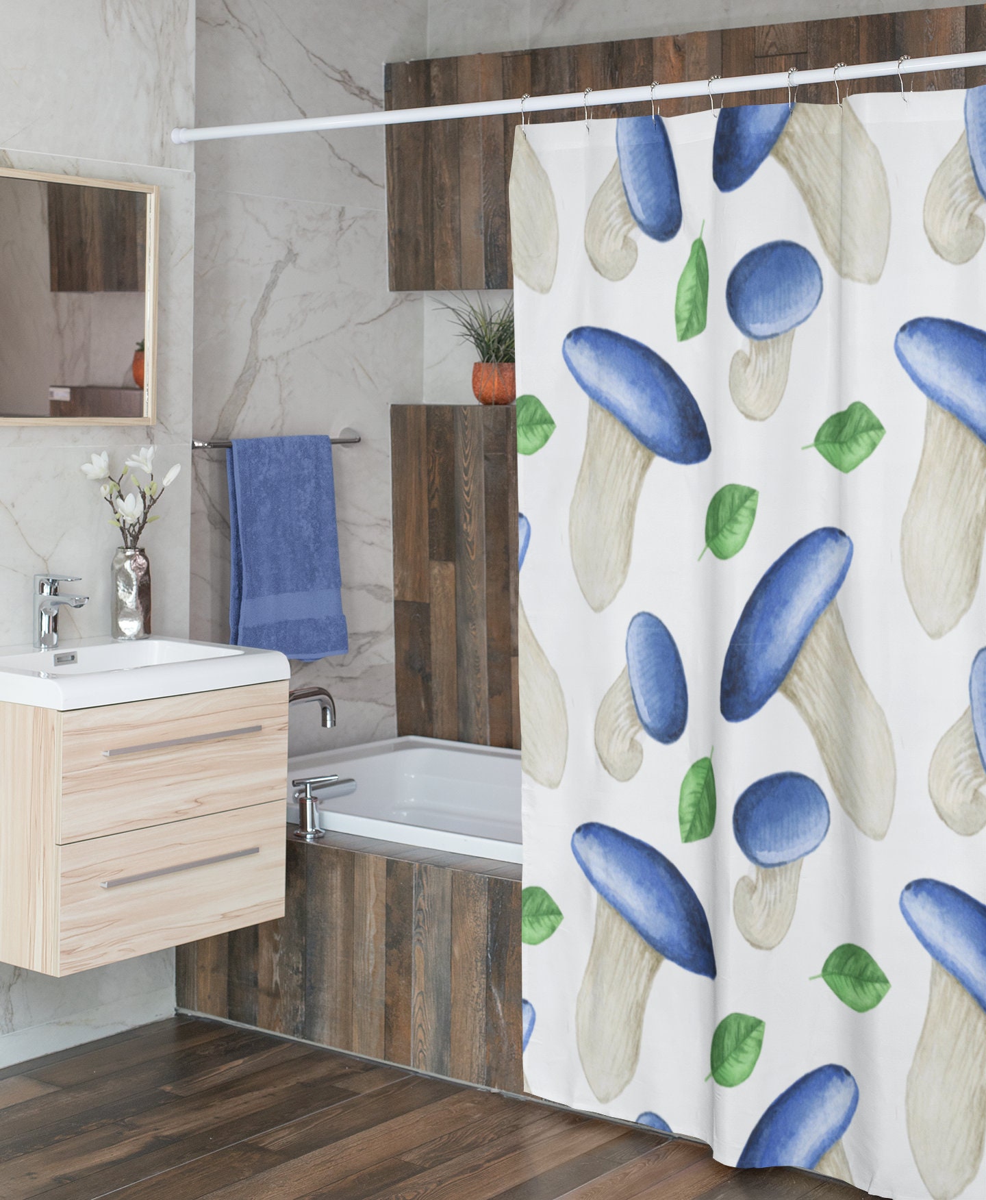 Mushroom Home Decor Tub Shower Curtain, Groovy 60's 70's Hippie Bathroom Accessory with Enchanting Charm - Image 4