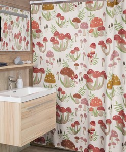Mushroom Shower Curtain, Groovy 60's 70's Bathroom Accessory, Retro Bathroom Decor, Fall Shower Curtain